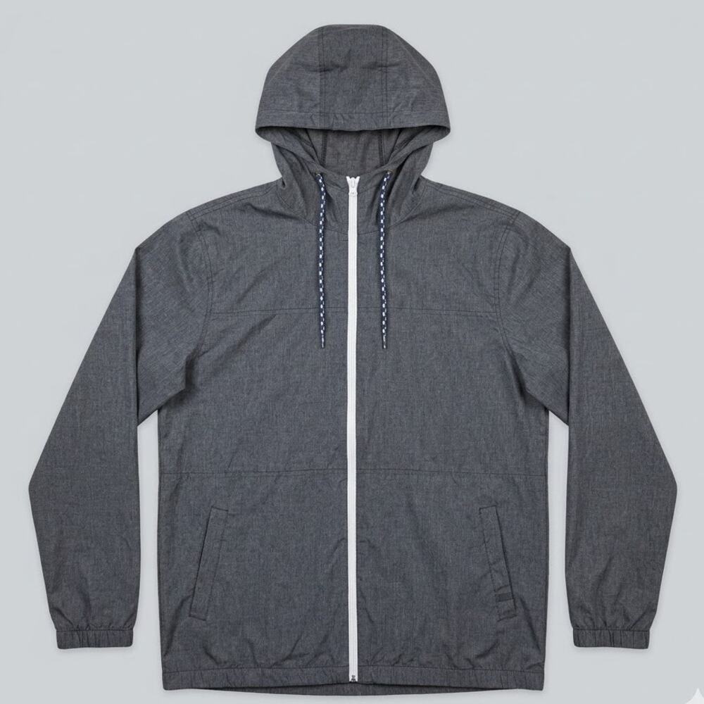 Zine Men's Lightweight Windbreaker Jacket Heather Grey Full Zip Hooded Size L